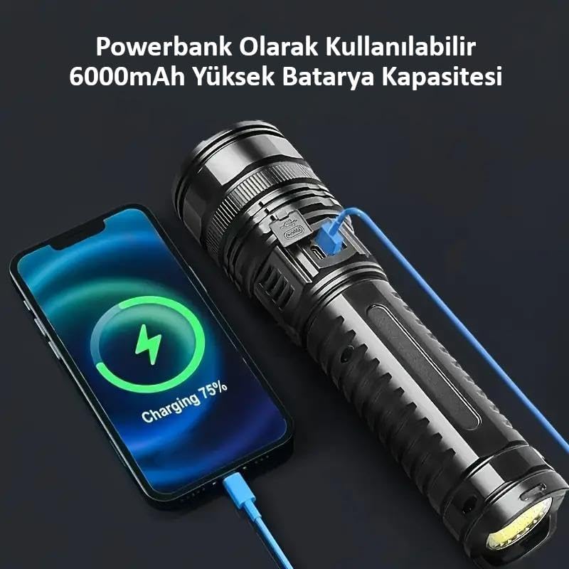 FenomaX Ultra Güçlü El Feneri – Powerbank Özellikli Profesyonel Kamp & Acil Durum Feneri