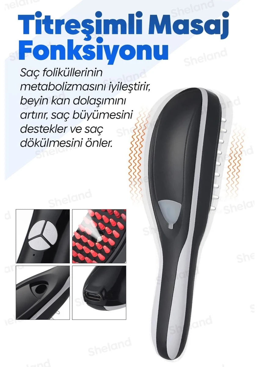 Buharlı Titreşimli ve Kırmızı Mavi Işık Terapili Kafa ve Saç Bakım Tarağı